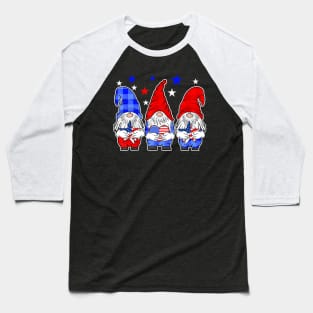 Three Gnomes Holding Amercican Flag 4th Of July Patriotic Baseball T-Shirt